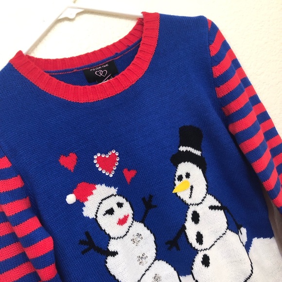 IT'S OUR TIME Girls Holiday Christmas Sweater Snowman Love NWT $40 - Picture 3 of 13